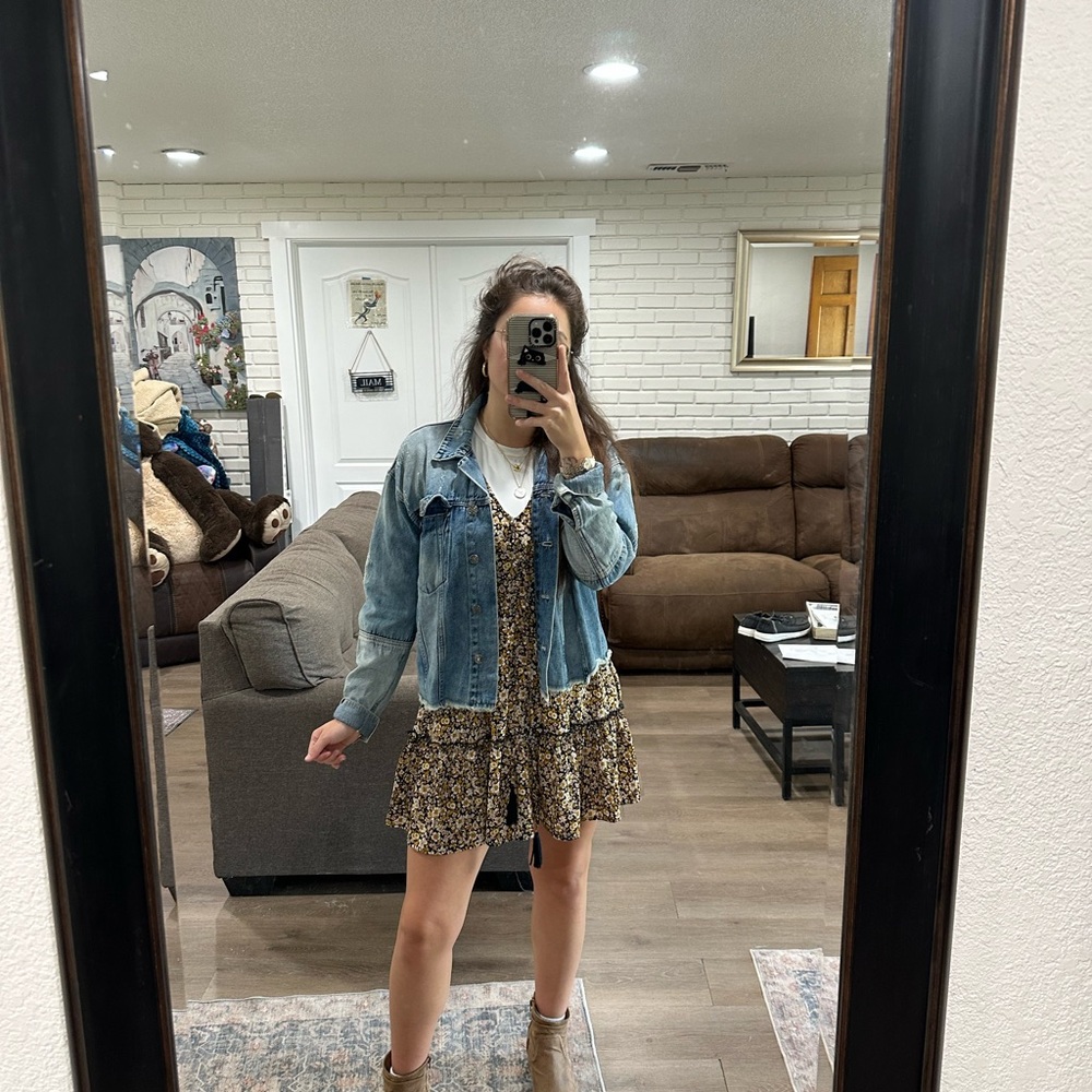 Mustard Seed Blue Jean Jacket with pairing dress